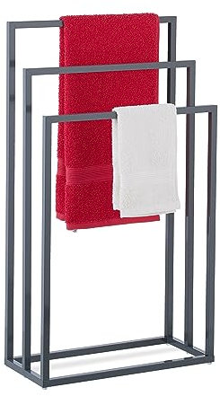 Relaxdays Handtuchständer, 3 Stangen, Stahl, HxBxT: 83 x 46 x 21 cm, freistehender Duschtuchhalter fürs Bad, anthrazit