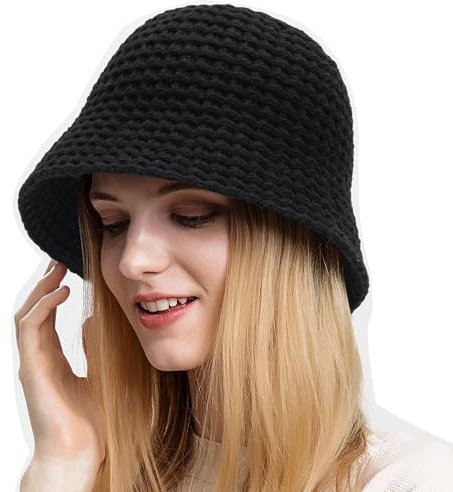INOGIH Winter Fischerhut Gestrickt Glockenhut für Damen - Draussen Warm Wintermütze Bowler Hut, Schwarz