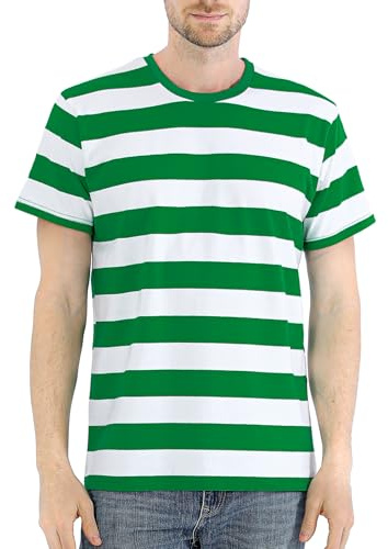 COSAVOROCK Maglietta a Righe Uomo Camicia in Cotone a Maniche Corte, Verde & Bianco, M