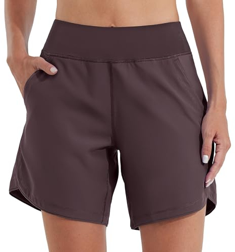 WILLIT Badshorts dam badbyxor simning boardshorts snabbtorkande sommar bikini shorts hög midja trunks UPF50+ UVA skydd 7 tum med foderfickor, vinröd, 42