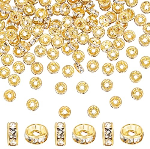 UNICRAFTALE 200 pz Perline Distanziatrici con Strass In Ottone Dorato perlina Rotonde Piatte Strass di Cristallo perlina A Disco Flangia Dritta perlina Sfuse Rotonde In Metallo Dorato 6mm