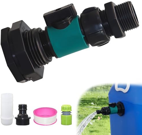 Lot de 3 passages de réservoir avec robinet d'arrêt, peut connecter différentes tailles de tuyaux, kit de valve en PVC 3/4, raccord de citerne de pluie, kit de raccordement pour tonneau de pluie (1