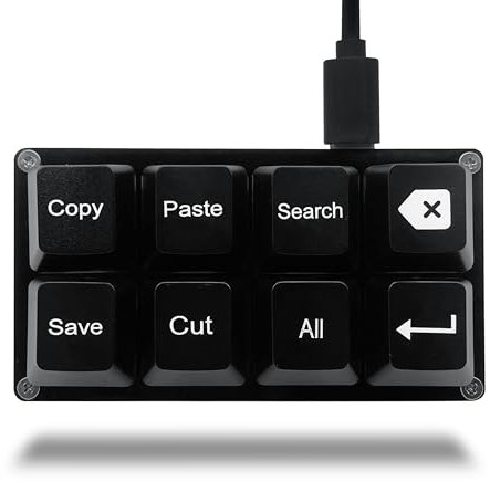 BTXETUEL Copy Paste Search Backspace Save Cut All Enter 8-Key Keyboard SayoDevice One Handed OSU Keypad Programmable Mechanical Shortcut Macro Keyboard for Working and Gaming (Black)