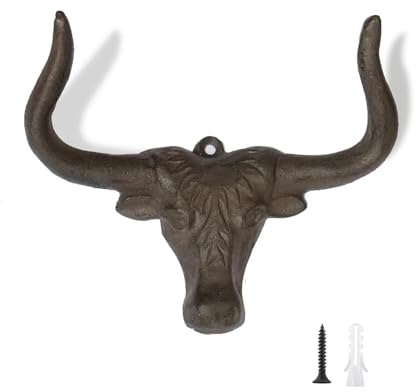 Heimvita Gusseisen Rinderkopf-Wandhaken für Zuhause,Longhorn Steer Stierkopf Wandhaken,Vintage-Metall Rustikale Dekoration für Mantel, Schlüsseltasche (1)