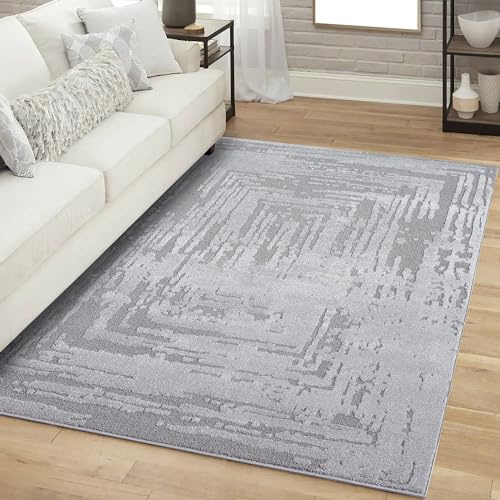 carpet city Teppich Kurzflor Wohnzimmer - Grau - 200x290 cm Rechteckig - Meliert, Geo-Muster - 3D-Effekt - Moderne Teppiche Flachflor Schlafzimmer, Esszimmer