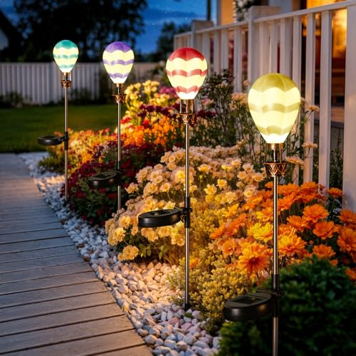 Solar Outdoor Lights Hot Air Balloon, 4 Pack Waterproof Solar Stake Lights for Pathway Garden Yard Path Lawn Decor