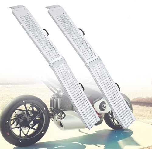 ROSEJANE 2 Stück Klappbar Auffahrrampe für Anhänger Verzinkter Stahl Faltbare Rampe mit Griff, Silber für Anhänger Motorrad Wohnwagen PKW, Belastbarkeit bis zu: 400 kg pro Paar