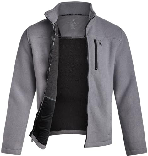 Spyder Herren-Fleecejacke, weiches Polarfleece, Sherpa-Futter, LSF 30+, mittelschwer, mit Reißverschluss, warme Oberbekleidung für Herren, Hellgrau, XXL