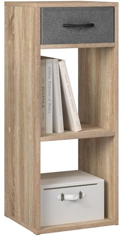 WOLTU Bücherregal mit 3 Ebenen, Standregal mit 1 Stoffschublade 2 Würfeln, offenes Regal, Aufbewahrungsregal klein, für Wohnzimmer Schlafzimmer Kinderzimmer, 32,4x80x30 cm, Helle Eiche, SK055hei