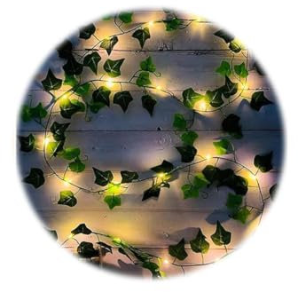 ZOMKIFA Guirlande Lumineuse avec feuilles, Guirlande Lierre 2m, Artificial Green Leaf Ivy Vine with 20 LED Light, guirlande lumineuse intérieur Decoration chambre for Wedding Party Noël Festival