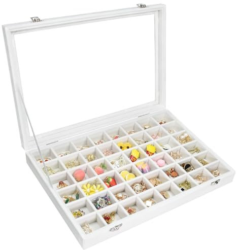 Vicoter 48 Grid Velvet Earring Organizer Tray with Lid for Rings