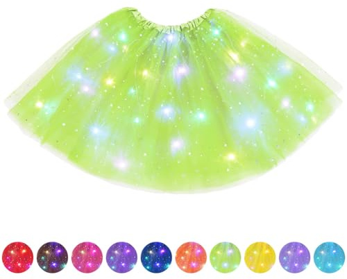 AYBUY Tutu-kjol för kvinnor med LED-ljus, Tutu-kjol i tyll för vuxna, balettdansklänning, snygg elastisk festivalklänning för Halloween, festdräkt för karneval