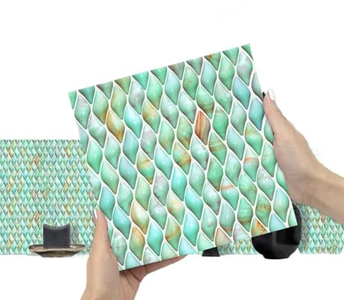 Tile Stickers,3D Mosaic Tile Sticker Peel and Stick, Stick On Backsplash Tiles for Kitchen Wall Wallpaper Bathroom Decals Self Adhesive, Green Water Drop Jade(7.87x7.87 inch)