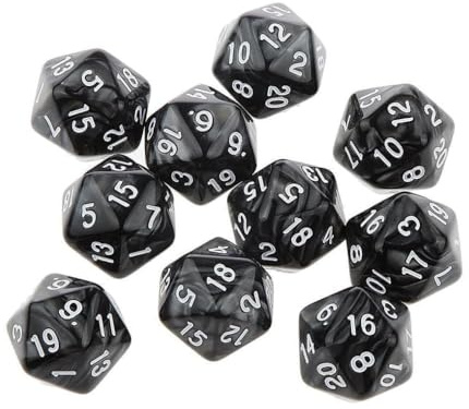 Dzxin DND spel D20 tärningsset, 10 st polyhedral tärning D20 tärningar 20 mm akryl 20-sidig tärningsspeltärning för RPG MTG DND tärningsbordsspel (svart)