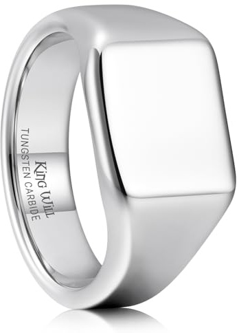 King Will Men's Gunmetal Tungsten Signet Rings Thumb Pinky Biker Band Ring For Men High Polished Plain Wedding Statement Ring Comfort Fit Size 10
