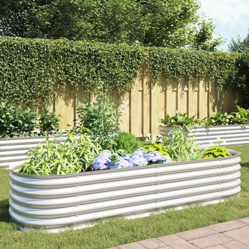Xichuzi Garten-Hochbeet 240x80x44 cm Verzinkter Stahl Silbern, Palettenrahmen, Hochteich, Gemüsebeet, Kräuterregal Balkon, Blumenbeet, Kräuterspirale, Tomatenbeet, Pflanzhochbeet - 45518