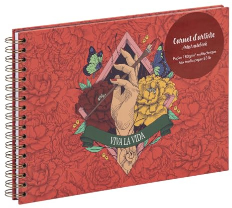 Clairefontaine 116218C - Zeichenbuch Frida Kahlo, mit Doppelspirale A5 quer, 30 Blatt weißes Mixed media-Zeichenpapier 180g, 1 Stück
