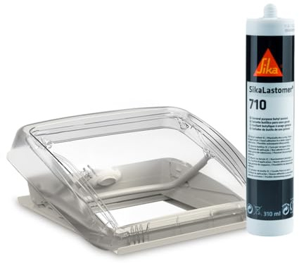 Claraboya para Techo de Caravana, Heki Mini 40x40 cm, Transparente, Homologada, para el techo 25mm-42mm + Adhesivo SikaFlex 710