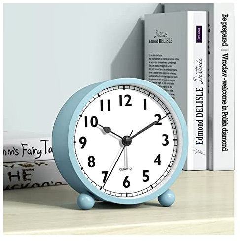 Huangj-0527 Comodino Sveglia analogica, Piccolo Orologio con Luce Notturna, Funzionamento a Batteria, for Soggiorno, Camera da Letto, scrivania silenziosa(Blue,3.15inch)