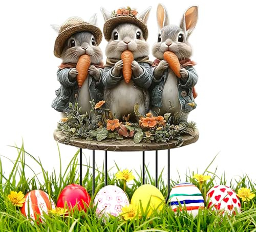 LUMOOM Osterdeko Outdoor, Ostern Garten Hase Dekorationen, Acryl Garten Plug Osterhase Dekorationen, Frühling Hase Ostern Zeichen für Draußen und Drinnen Gartendeko (A)