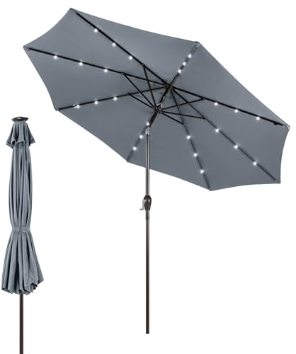 GYMAX Ombrellone da Giardino 3x3 M, con Luci LED Solare, Ombrello Inclinabile Regolabile, da Terrazzo Patio Spiaggia