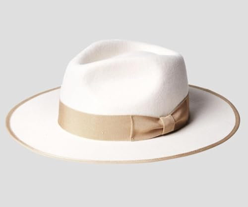 WUFANGBU Fedora Trilby Filzhut Hut Zylinder Mit Zylinderbesatz Jazzhut Hut Mit Großer Krempe Filzhut M(56-58Cm) Weiß2
