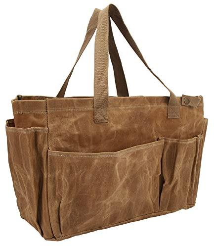 Kavolet Große, Verschleißfeste Canvas-Topftasche mit Bequemem Griff für Camping, wasserdichte Gartenwerkzeugtasche mit Multi-Taschen-Design, für Camping, Grillen, Picknicks, Angeln (Khaki)