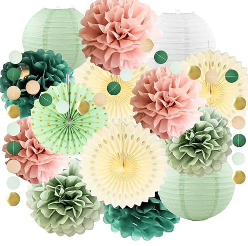 Verde salvia rosa, decorazione per feste, verde oliva, carta velina, pompon crema, lanterne di carta, ghirlande per matrimoni, decorazioni per feste di addio al nubilato, baby shower, decorazione di