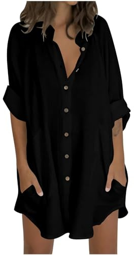 Chemisier Femme Chic Et Élégant Chemise en Lin Respirant Haut Décontracté Couleur Unie Chemisiers Et Blouses T Shirt Manche Longue Grande Taille Tunique Longue Blouse Et Ventes Flash Noir L