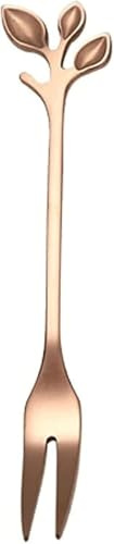 Dessert Forks Household Cute Dinner Forks Stainless Steel Cake Fork Leaf Fruit Dessert Cake Fork Flatware Forks Creative Cream Convenient Dinner Forks(Rose Gold)