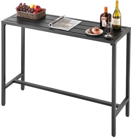 VEVOR Tavolo Alto da Bar per Esterni 120 x 37,5 cm, Tavolino da Pranzo Rettangolare Piano Impermeabile, Struttura in Metallo, Tavolo da Giardino Cortile Terrazza, Bordo Piscina, Soggiorno