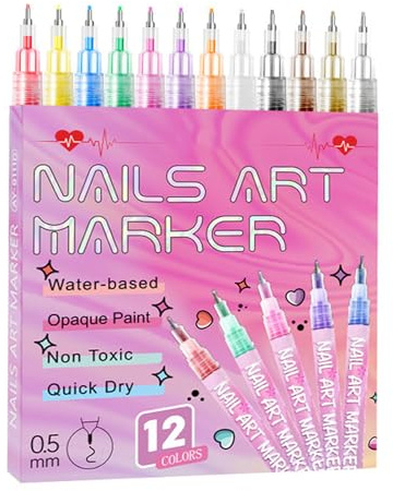 Marcadores de uñas, juego de 12 colores de esmalte de uñas, secado rápido para acrílico, dibujo, modelado, manicura, cuidado de salón