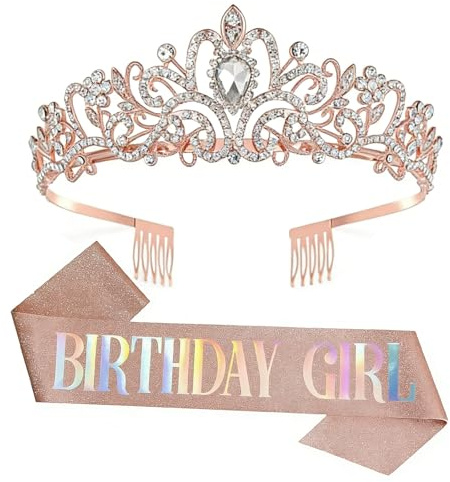 Birthday Girl, Geburtstagsgeschenk Crown, Geburtstagskrone Erwachsene, Geburtstagsdeko Prinzessin Krone Glitzer Schärpe für Mädchen Damen, Geschenk zum 16.,18., 21. & 30. Geburtstag Party Feier