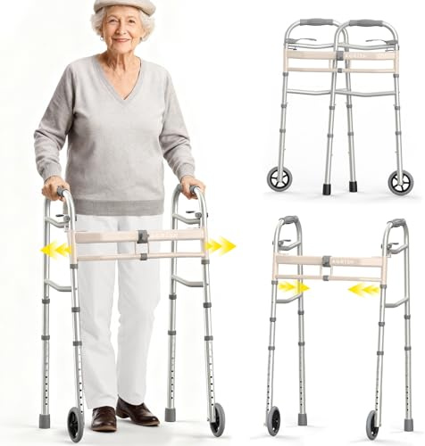 Agrish Déambulateur étroit pliable pour seniors – Cadre de marche léger avec roues, largeur et hauteur réglables – Aide à la marche en aluminium 159 kg pour personnes âgées et handicapées