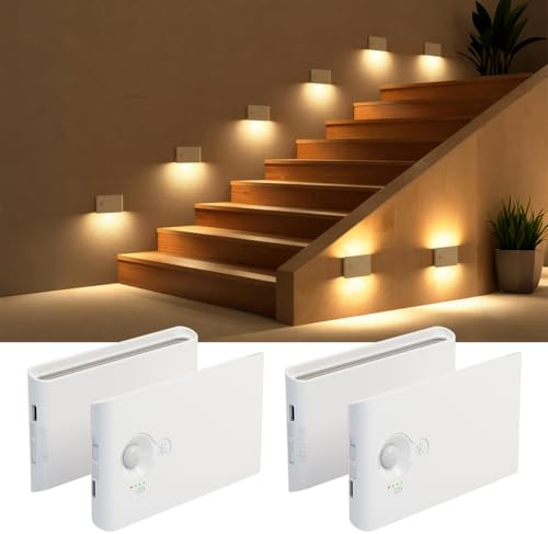 zenlavia Treppenlicht mit Bewegungsmelder, LED Nachtlicht Akku 1000mAh, Dimmbar, 3 Farbtemperaturen, Magnetische Montage, 4 Modi (Nacht/Tag/Dauer/Aus), für Schlafzimmer, Flur, Treppe, Küche 4 Stück