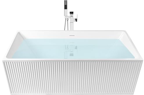 Moderne freistehende rechteckige Badewanne 170 x 80 cm Acryl mit geriffelter Oberfläche Badezimmer mattweiß Serena