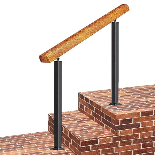 Kit corrimano per scale esterne con corrimano in legno, staffe regolabili e doppio montante per veranda e ringhiera per scale interne (120cm/47.2in)