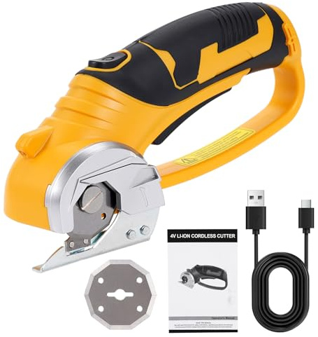 Cordless Electric Scissors,3.6V Cardboard Cutter,Electric Box Cutter with 1 Blade,USB Charging Cable,Safety Lock - Suitable for Fabric,Leather,Plastic,Crafts,Scissors for Cardboard