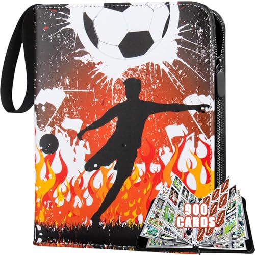 Cerkkapo 9 Taschen 50 Seiten 900 Karten Fussball Karten Sammelalbum | Sammelalbum Fußball Karten,PU Tragbar Wasserdicht für Sammelkarten Album,kompatibel mit allen Arten von Sammelkarten