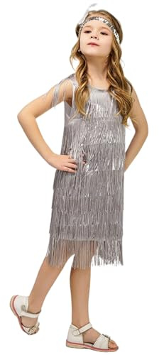 Kreeqe Charmiga retro latinsk dansdräkt för flickor med elegant franskjol för nötknäpparscen och höst för dansfester (silver, S)