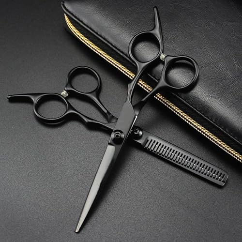 YZCIS Forbici Professionali per Tagliare i Capelli, Forbici Professionali per Tagliare i Capelli con Vite Nera da 6 Pollici in Acciaio per diradare i Capelli, cesoie per Barbiere, Forbici per