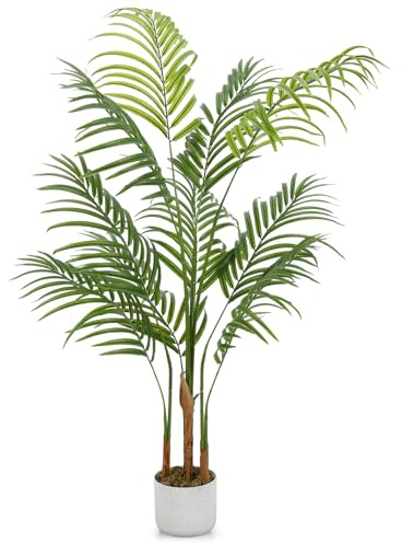 GarveeHome Palma artificiale Areca 100/120/130 cm, pianta artificiale alta per interni, con vaso bianco