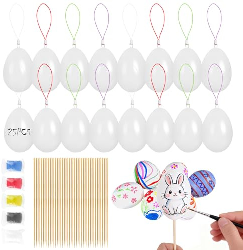 XWCHASA Easter Egg Decorating Kit, Plastic Easter Eggs with Loops, Clay, White Hanging Eggs Ornaments for Home Decor, Easter Activities for Adults