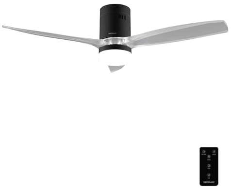 Cecotec Ventilador de Techo 40W EnergySilence Aero 5650 Black&Transparent | Motor DC, 132cm, Mando a Distancia, Temporizador 1/2/4/8h, 6 Velocidades, 3 Aspas, Verano/Invierno