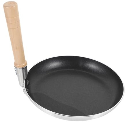 FOMIYES Padella Gira Frittata in Alluminio Manico in Legno, Utile | Padella per Colazione, Mini Padella Antiaderente, Padella Piccola per Uova, Padella per Uovo