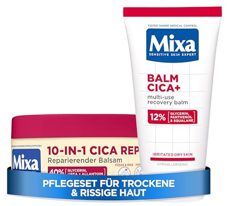 Mixa Cica SOS-Reparatur Set – Balm Cica+ Multi-Use & Urea Cica Repair 10-IN-1 Balsam – Intensive Pflege für irritierte, sehr trockene & rissige Haut – Für Gesicht & Körper – 2-teilig
