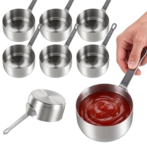 Dexpally 8 Pcs 100ml Stainless Steel Sauce Pots with Handle Mini Saucepan Condiment Sauce Cups Dipping Bowls for Ketchup Dressing Seasoning for Kitchen Picnic (Silver)