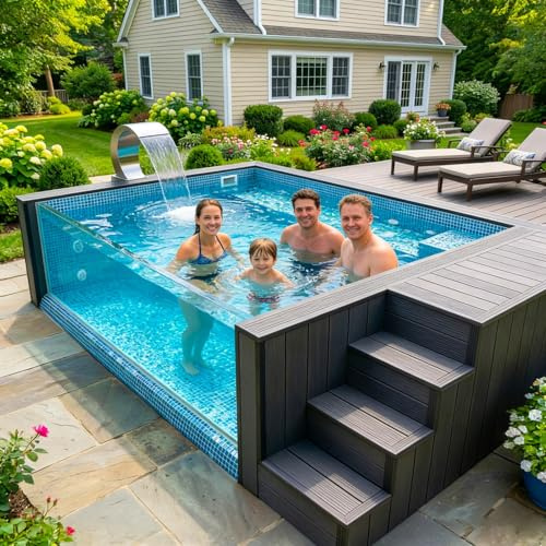 Piscina moderna personalizable de 40 pies para la vida en el patio trasero, piscina prefabricada portátil de 20 pies con ventana lateral transparente, piscina al aire libre sobre el suelo para villa