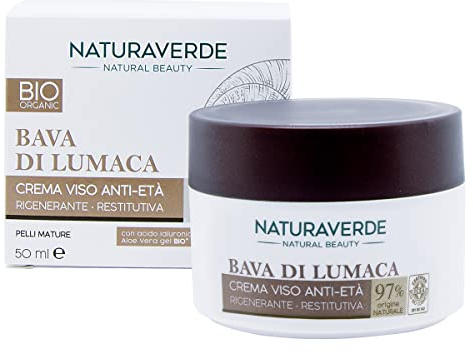 Naturaverde | BIO - Crema Viso Anti-Età, Crema Viso Antirughe, Crema Viso Rigenerante Restitutiva, Crema Viso alla Bava di Lumaca, Crema Viso con Acido Ialuronico e Aloe Vera Gel BIO, Crema BIO, 50ml