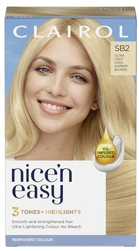 Clairol Nice'n Easy Crème, Natural Looking Oil Infused Permanent Hair Dye, SB2 Ultra Light Cool Summer Blonde